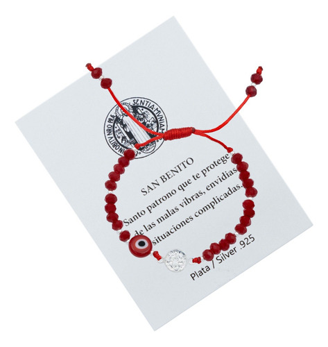 Pulsera Ajustable Niños Niñas Hilo Artesanal Ojo Plata 925 Color Rojo Diámetro 6 Cm Largo 15 Cm