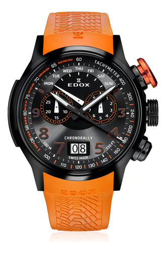 Reloj Pulsera Edox 38001-tinno3-no3 Con Correa De Caucho Color Naranja - Fondo Negro