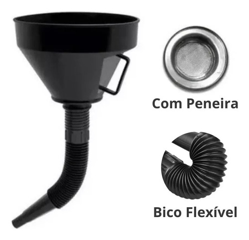 2 Funil Plástico Bico Flexível Filtro Troca Oleo Combustible