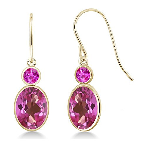 Pendientes Oro Amarillo Y Topacio Rosa 14k