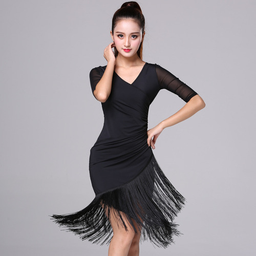 Vestido De Baile Latino Con Falda Con Borlas Para Mujer