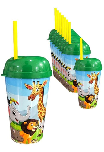 Vaso Pitillo Animal Selva X6 Sorpresa Piñata Regalo Fiesta 