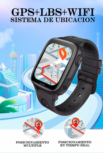 Smartwatch Niños 4g Gps Chat Sos Video Llamadas Fotos Kids Silicona Silicona Negro Silicoa