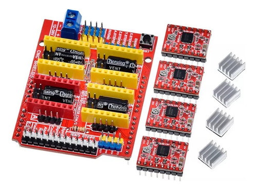 Kit De Tarjeta Cnc Shield V3 + 4 Drivers A4988 Con Disipador