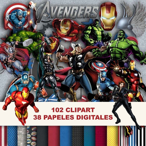 Kit Avengers Clipart Imágenes Png Y Papeles Digitales Fondos