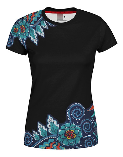 Playera Dama Manga Corta Flores Tradicional