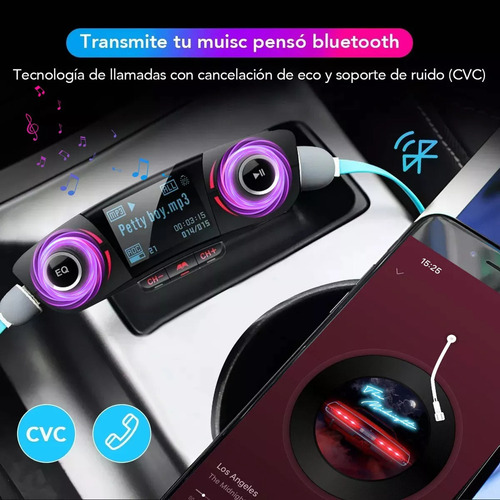 Mz Receptor Bluetooth Y Transmisor Fm Auto Cargador Rápido