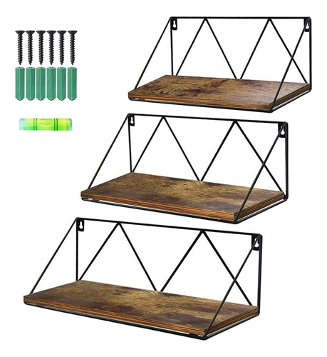 Calenzana - Juego De 3 Estantes Flotantes De Madera Rústic.