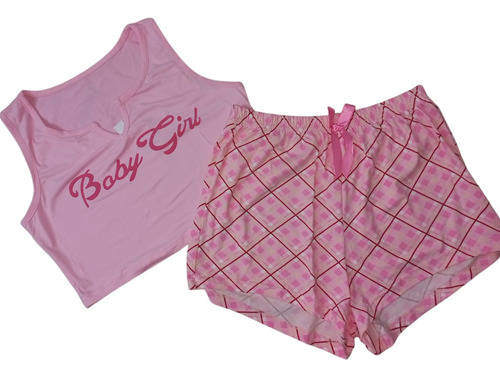 Conjunto 2 Piezas Pijama Top Y Short Mujer Moda Dormir