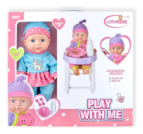 Muñeca Bebe Con Silla Para Comer + Accesorios Tetero
