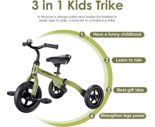 Triciclo 3 En 1 Para Niños Pequeños De 2 A 5 Años, Bicicleta