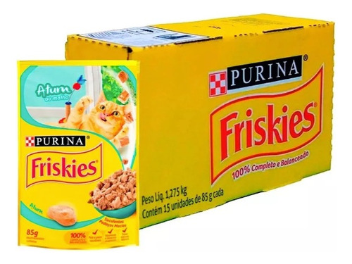 Kit Caixa 15 Sachê Friskies Gatos Adultos Atum 85g