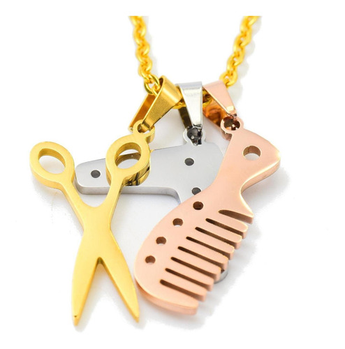 Imagen 4 de 5 de Kit Aretes Cadena Con Dije Secadora Tijeras Peine Estilista