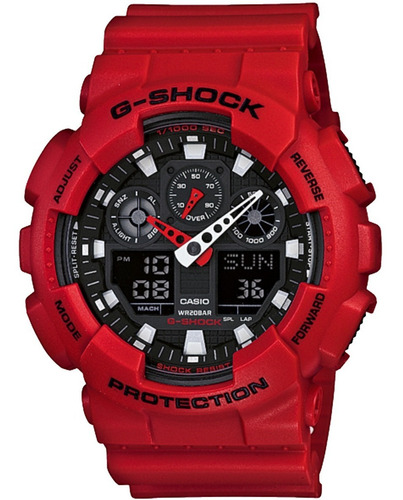 Reloj Casio G Shock Ga 100b 4a Rojo Cronometro Hora Doble