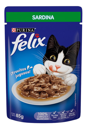 Alimento Felix Sensaciones para gato adulto sabor sardina en sobre de 85g