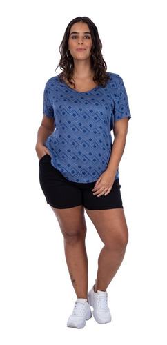 Blusa Feminina Plus Size Estampada Cativa Mais Azul M C31110