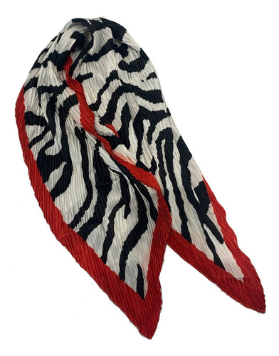 Pañuelo Para Cabeza Gatito Plisado Estampado Cebra 60x60 Color Rojo