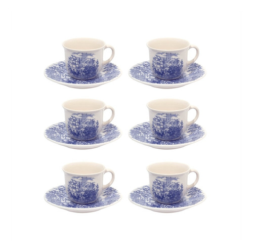 Set X6 Tazas Cerámica Con Plato Cena Inglesa 200 Ml Té Café