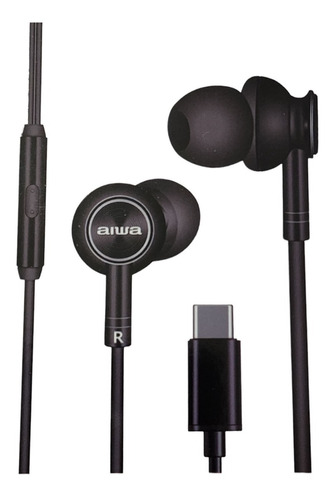 Audífono Aiwa Tipo C Aw-i30tc In Ear Y Manos Libres /r&c Color Negro Color de la luz NO