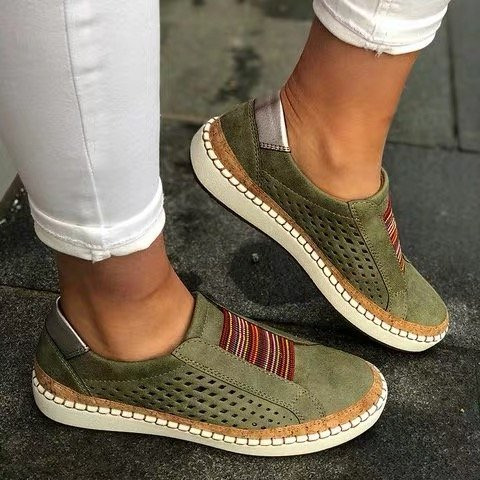 Zapatos Dama Vintage Rayas Slip-on De Planes Estilo Étnico