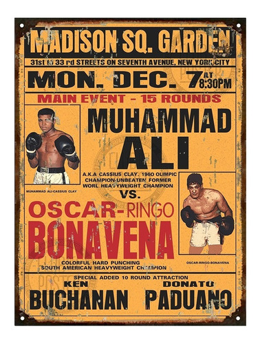 Cartel Chapa Publicidad Antigua Boxeo Ali Bonavena 1964 L111