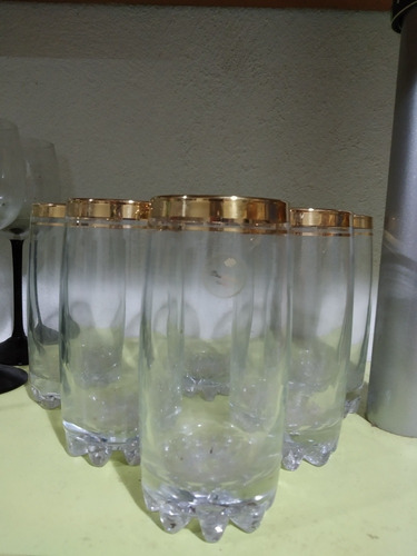 6 Vasos Largos Turkia Con Bordes De Oro En Oferta 