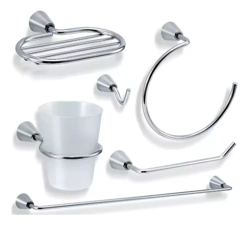 Kit Accesorios Baño Set 6 Piezas Casal Metal Cromo Canaima Color Plateado