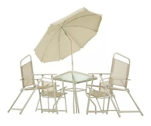 Conjunto Miami 4 Cadeiras Com Mesa E Guarda Sol Bege Belfix