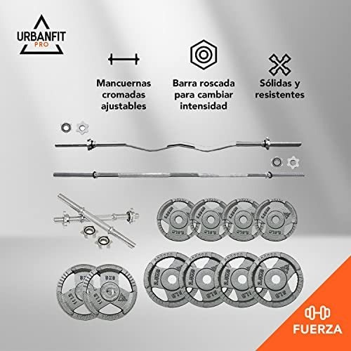 Urbanfit Pro Kit De Pesas Barra Recta Barra Z Mancuernas 53