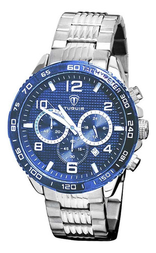 Relógio Masculino Tuguir Cronógrafo 2387tu Tg30253 - Prata Fundo Azul