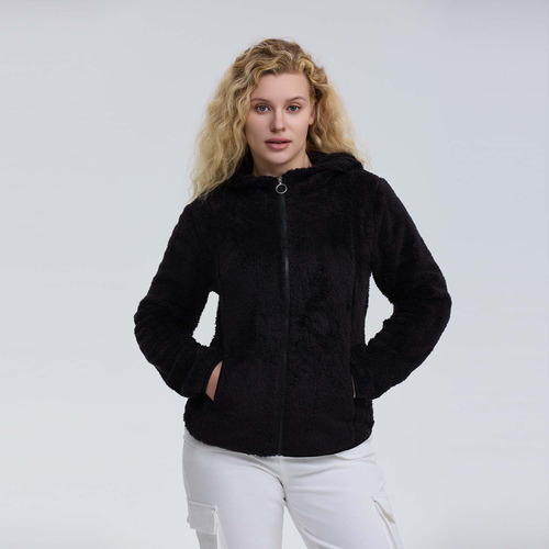 Polar Mujer Peludo Con Bolsillo Negro Fashion's Park