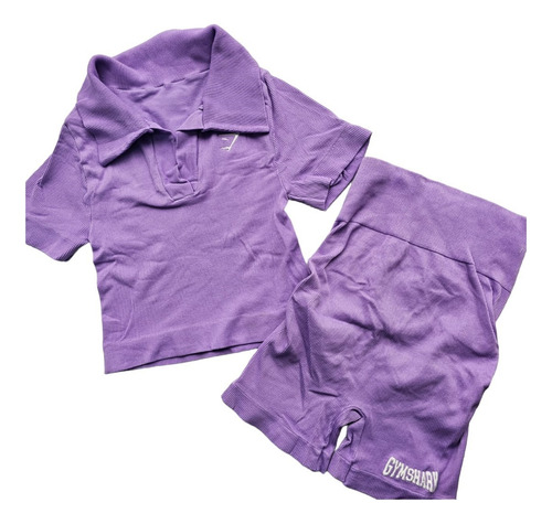 Conjunto Sport Dama Crop Short Push Up Inspo Gym Sharkk Lila Lila Bordado Unitalla
