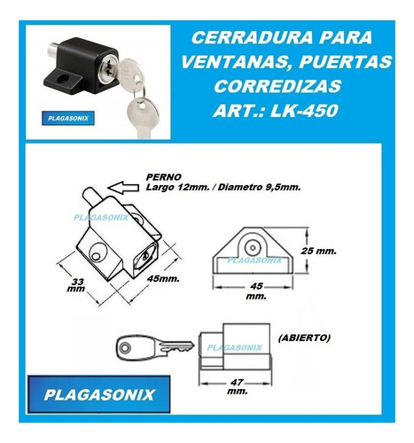 Imagen 2 de 9 de Cerradura Para Puerta Ventana Corrediza Lk-450 Negro Kit X 3
