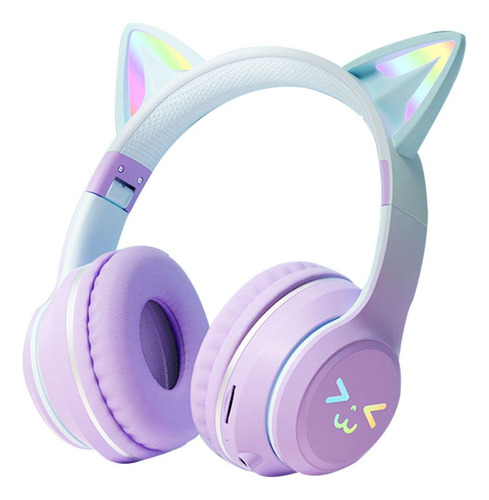 Audífonos Orejas De Gato Bt612 Bluetooth Led Diadema Ninos Color Violeta