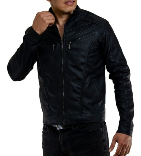 Chaqueta Para Hombre Estilo Sesgos, En Cuero Sintético 