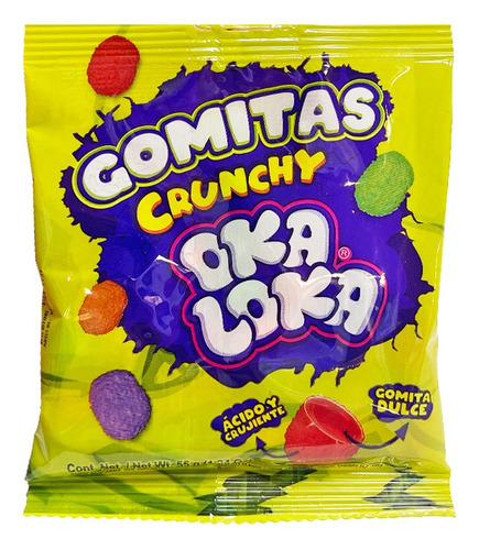 Gomitas Crunchy Oka Loka - Exterior Ácido Relleno Dulce ×55g