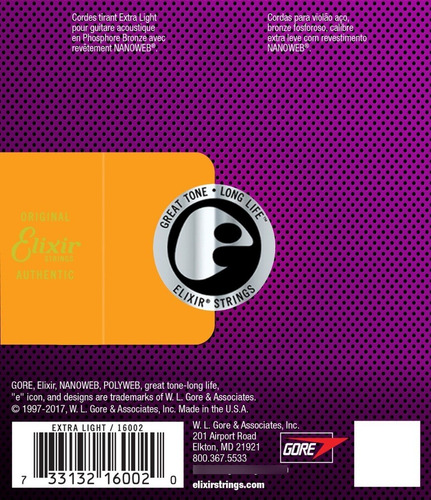 Imagem 3 de 3 de Encordoamento Violão Elixir Phosphor Bronze 0.10 - 16002