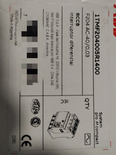 Interruptor Diferencial 4p 40a 30ma Abb Ref. 1tmf204005r1400