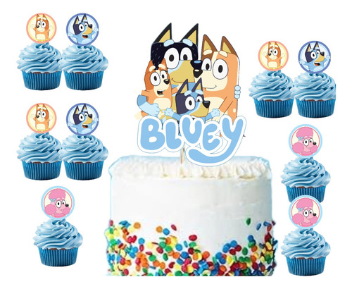 Toppers Y Cupcake Toppers De Bluey (24 Piezas)