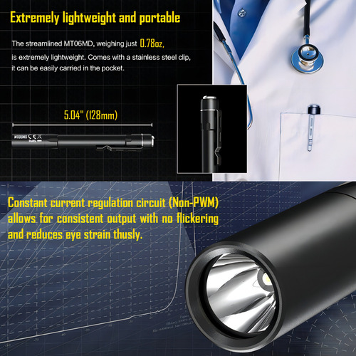 Lanterna Médica Nitecore Mt06md 180 Lumens 0 Blu-ray Lanterna Preto Luz Branco