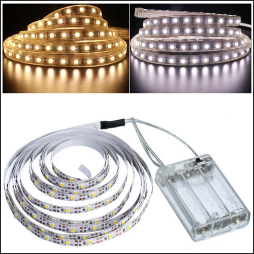 Kit 5 Fio Fita Led Autoadesiva Luz 2m 120 Leds Pilha Amarelo Cor da luz Branco-frio Pilhas