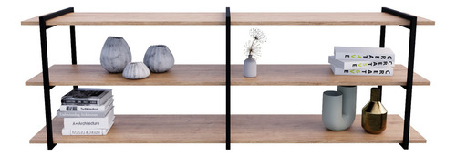 Repisa Estante Librero Colgable Xl Grande Uge Metal Y Madera Color Marrón Claro