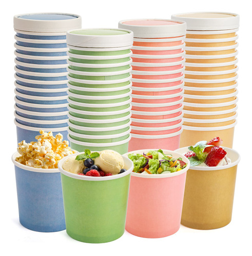 Zenfun Paquete De 60 Tazas De Helado De Papel Con Tapas, Cue