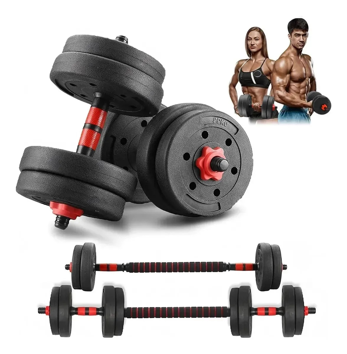 Kit Pesas Mancuernas Ajustables Barra Recta Ejercicio 10 Kg Negro