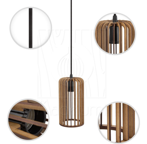 Luminária Pendente Duplo Madeira Paladio Cr Sala Jantar E27 Estrutura Rústico
