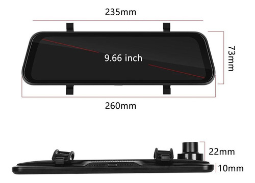 Dash Cam Mirror Camera Tela Sensível Ao Toque De 9,66