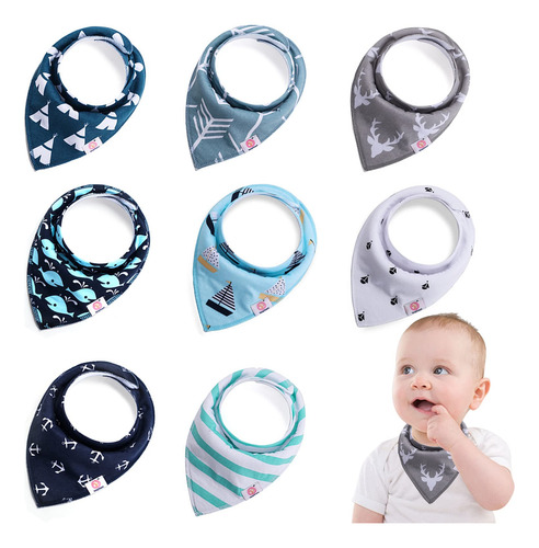 8 Baberos Ajustables De Algodón Para Bebés Suaves Y Absorb