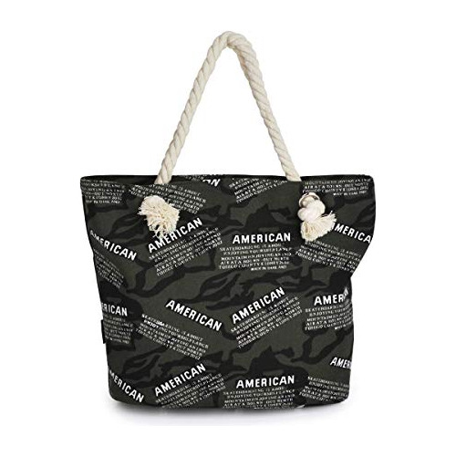 American Print Green Camouflage Canvas Tote M3pvu