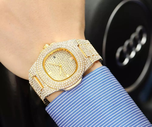 Moda Iced Out Reloj Hombres Diamante Acero Reloj
