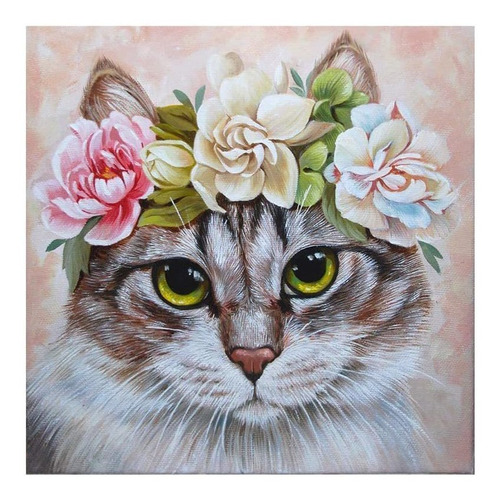 Kit De Pintura Por Diamantes 5d Gato Flores